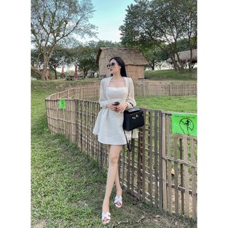 Đầm Dạ Thiết Kế Dáng Xoè Phối Tay Cổ Vuông Hàng Cao Cấp V3053