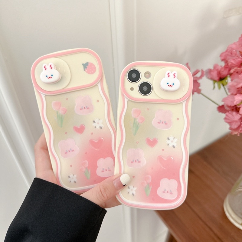Ốp lưng iphone mềm dẻo viền bo tròn chống sốc có che cam kéo ngang bé thỏ kem hồng dễ thương đáng iu baby