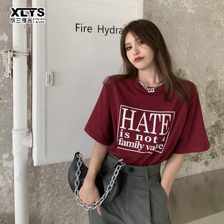 Áo thun XINLANYASHE ngắn tay dáng rộng in họa tiết thời trang Hàn Quốc cho nữ