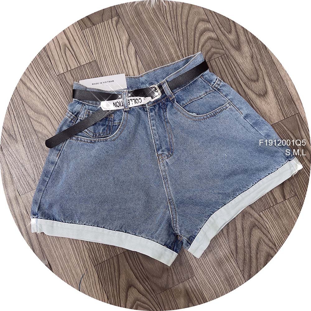 Quần jean short lật lai phối túi kèm đai!