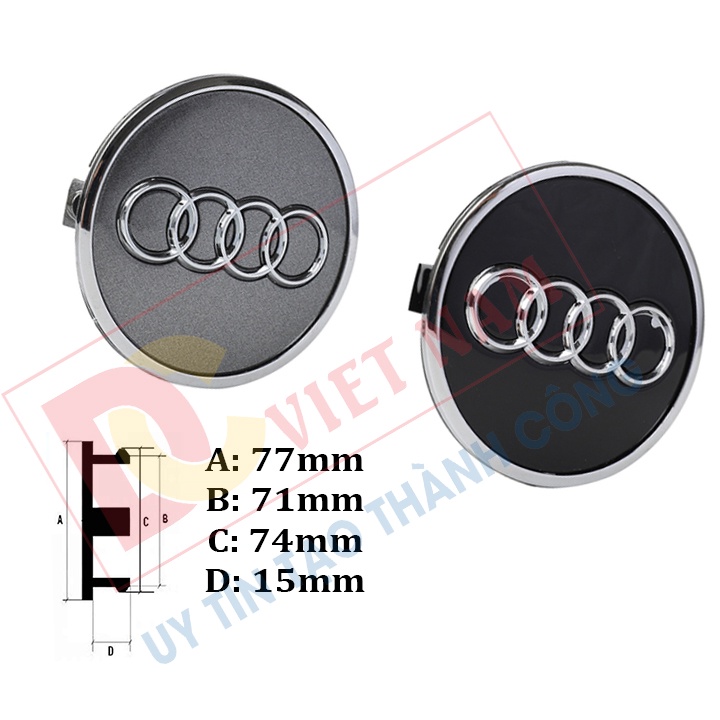 Logo chụp mâm, ốp lazang bánh xe ô tô Audi Q7 AUD77 đường kính 77mm