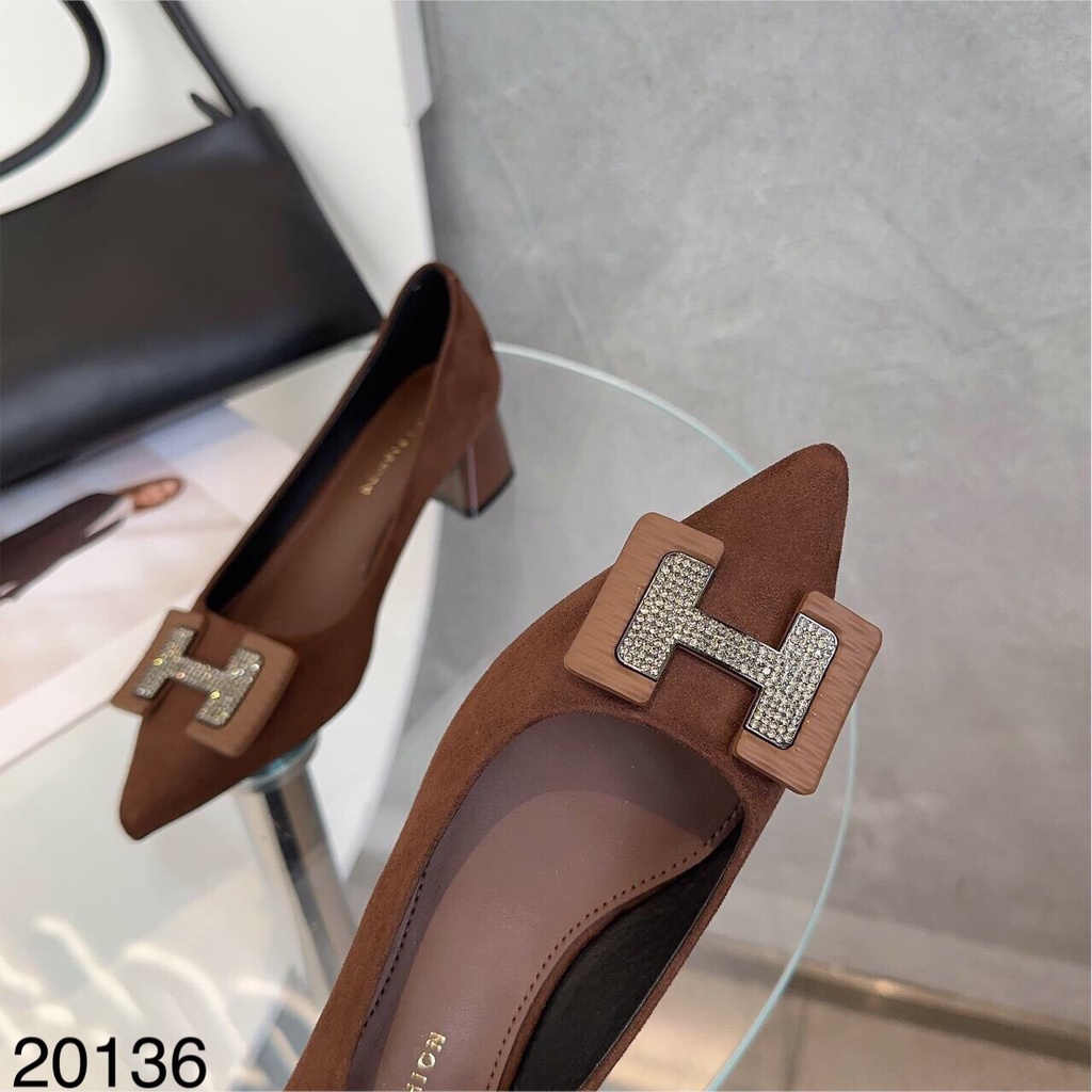 Giầy Cao Gót Nữ Da Lộn Hàng QC Gót Trụ Cao 4cm