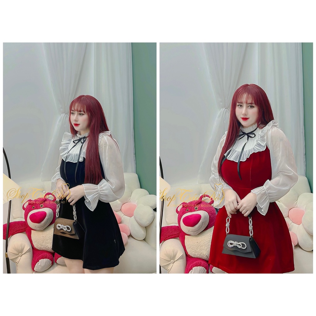 ĐẦM NƠ CỘT CỔ BÈO PHỐI DÁNG NGẮN XINH XINH D175 (TÁO ĐỎ BIGSIZE 55-90KG) 🍎🍎🍎