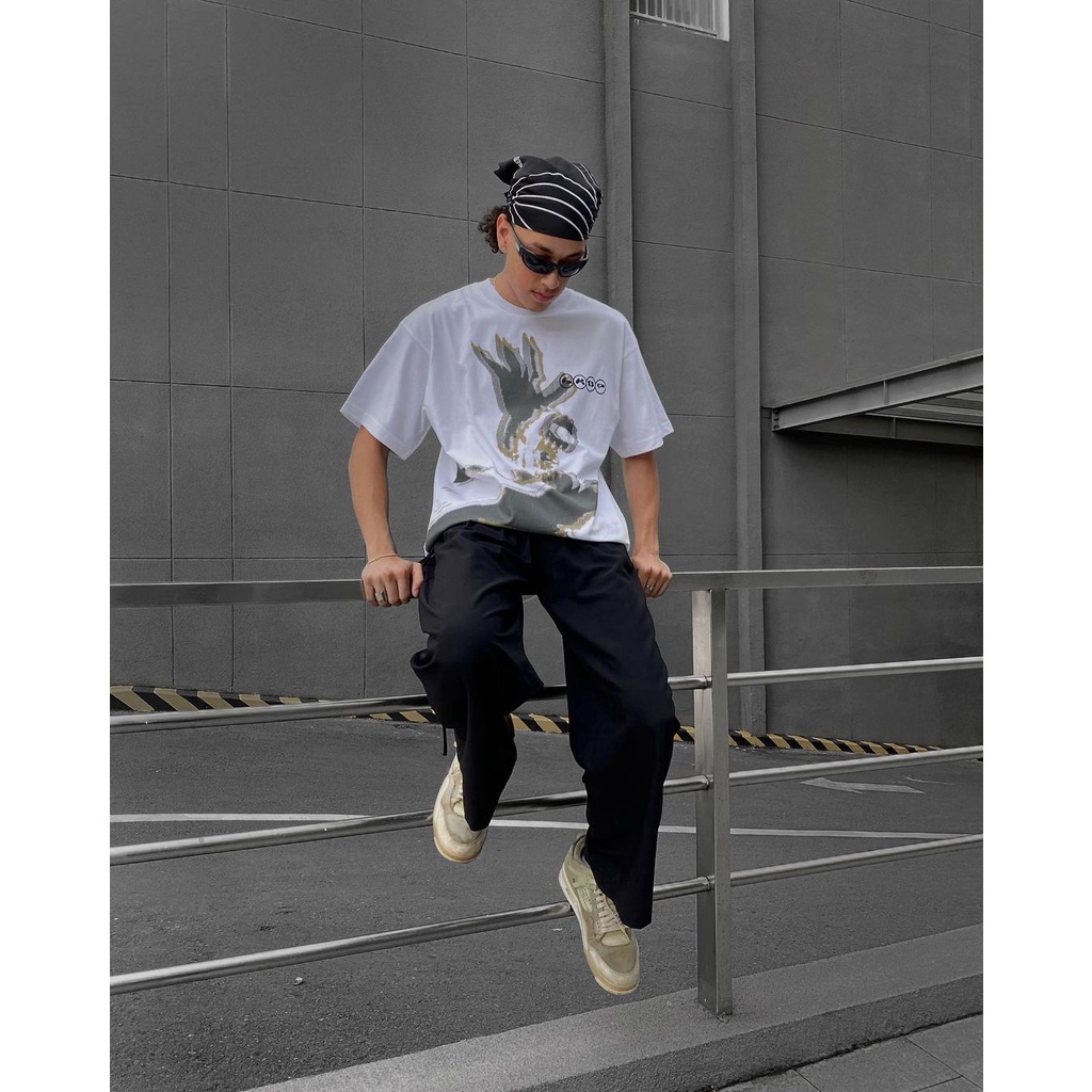 Áo thun cotton tay ngắn màu trắng tay lỡ form rộng BACKSTAGE88 K.O Tee