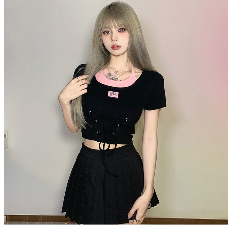 ZHELIHANGFEI Áo Thun Ngắn Tay Eo Cao Buộc Dây Thời Trang Cho Nữ