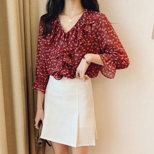 Áo Sơ Mi Nữ Tay Dài Họa Tiết Hoa Thời Trang Hàn Quốc