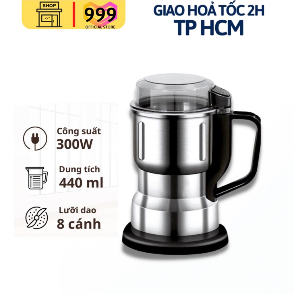 Máy xay hạt khô, xay bột, gia vị cà phê đa năng,công suất 300w,6 lưỡi dao cực bén, chất liệu cối inox, bảo hành 12 tháng