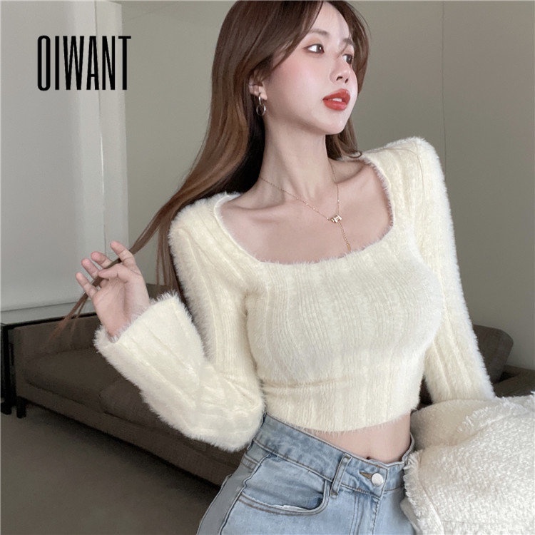 Áo Sweater Dệt Kim Tay Dài Màu Trơn Dáng Ôm Thời Trang Cho Nữ