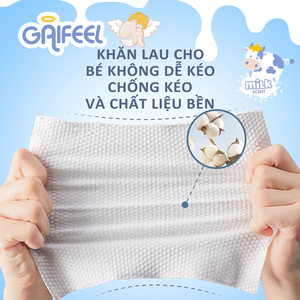 Túi 80 khăn giấy ướt GAIFEEL khăn ướt Khăn lau mùi sữa không mùi chất lượng cao sử dụng cho trẻ em