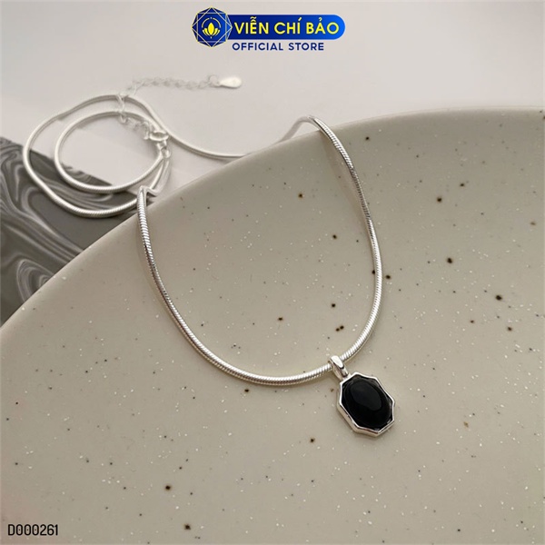 Dây chuyền bạc nữ trơn to mặt đá đen chất liệu bạc 925 thời trang phụ kiện trang sức Viễn Chí Bảo D000261