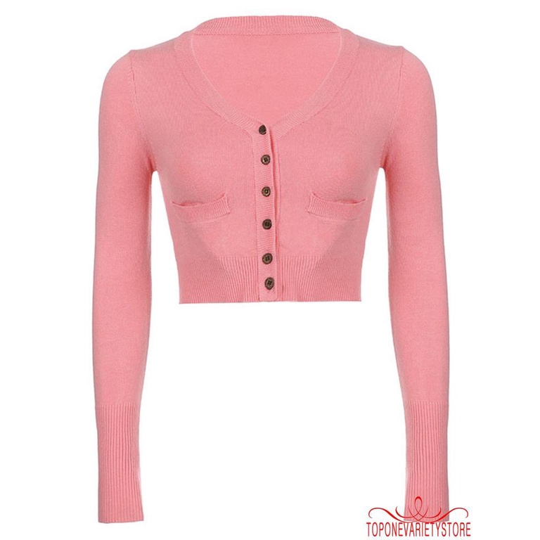 Áo Croptop Dệt Kim Tay Dài Cổ Thấp Y2K Màu Trơn Thời Trang Cho Nữ