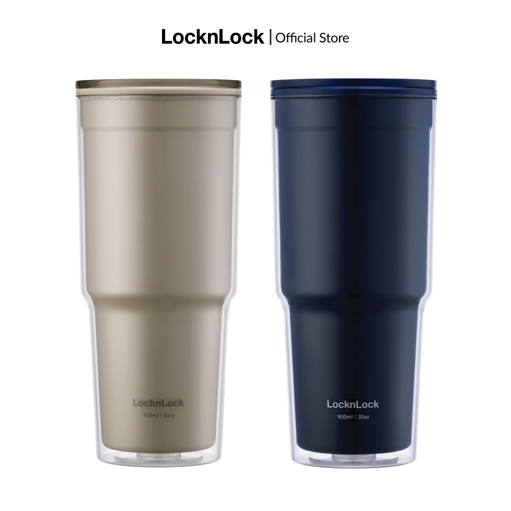 Ly nhựa 2 lớp Lock&Lock double wall cold cup 900ML HAP502 (màu xanh và màu beige)