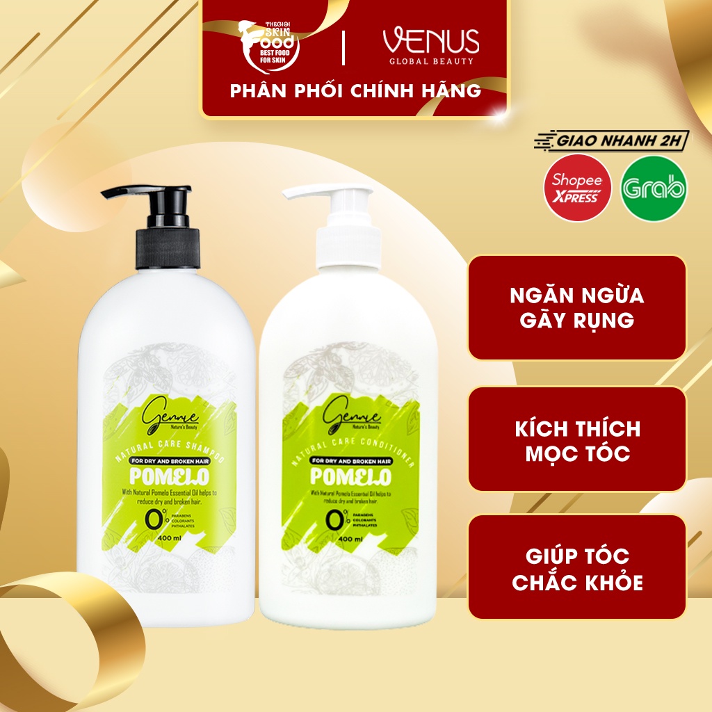 Dầu Gội, Xả Tinh Dầu Bưởi Ngăn Gãy Rụng, Kích Thích Mọc Tóc Gennie Natural Care Shampoo Pomelo For Dry And Broken Hair