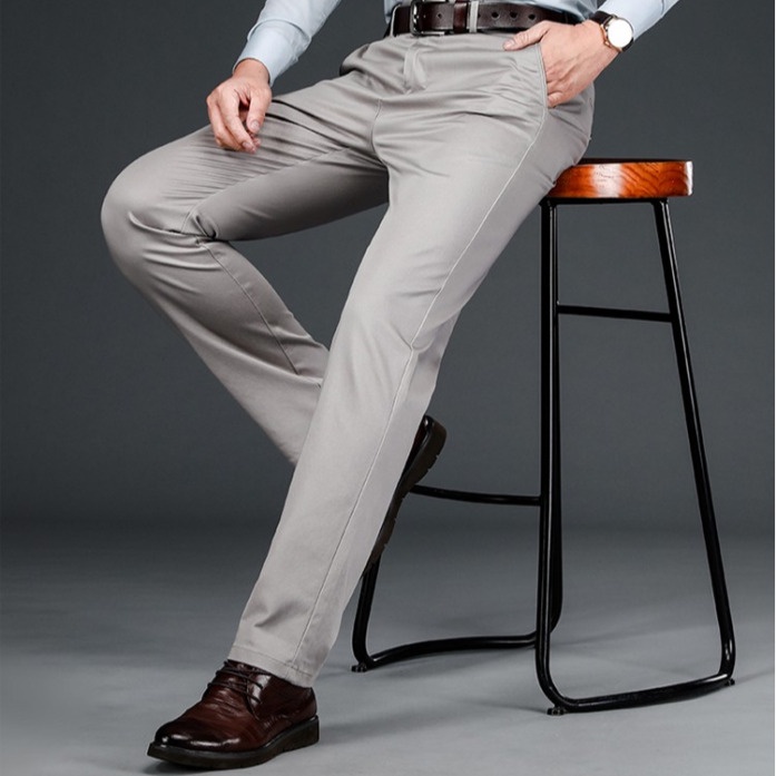 Quần Tây Vải Lụa Lạnh Dáng Suông Rộng Thời Trang Xuân Thu Cho Nam Trung Niên