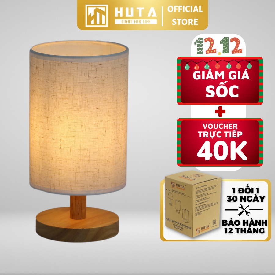 Đèn Ngủ Để Bàn Gỗ Decor Phòng Ngủ HUTA G1 Trang Trí Vintage Đọc Sách Đầu Giường, Điều Chỉnh Độ Sáng, Đầu Cắm Điện 2 Chấu