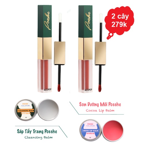 Son Posshe chính hãng, 2 đầu siêu lì, ko chì - Mua 2 cây tặng combo son dưỡng + sáp tẩy trang