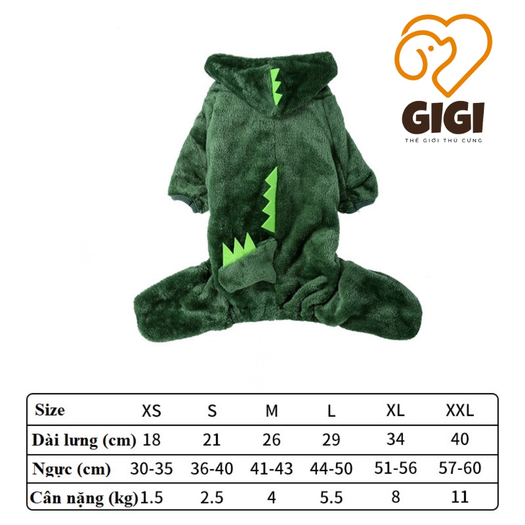 Quần áo khủng long cho chó mèo vải nhung nỉ giữ ấm thu đông dễ thương cute phụ kiện thú cưng - GiGi Pet Shop