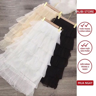 V012 - Chân váy LINH RUBI STORE chất voan lưới cạp chun 6 tầng xòe bồng có lót trong tiện lợi