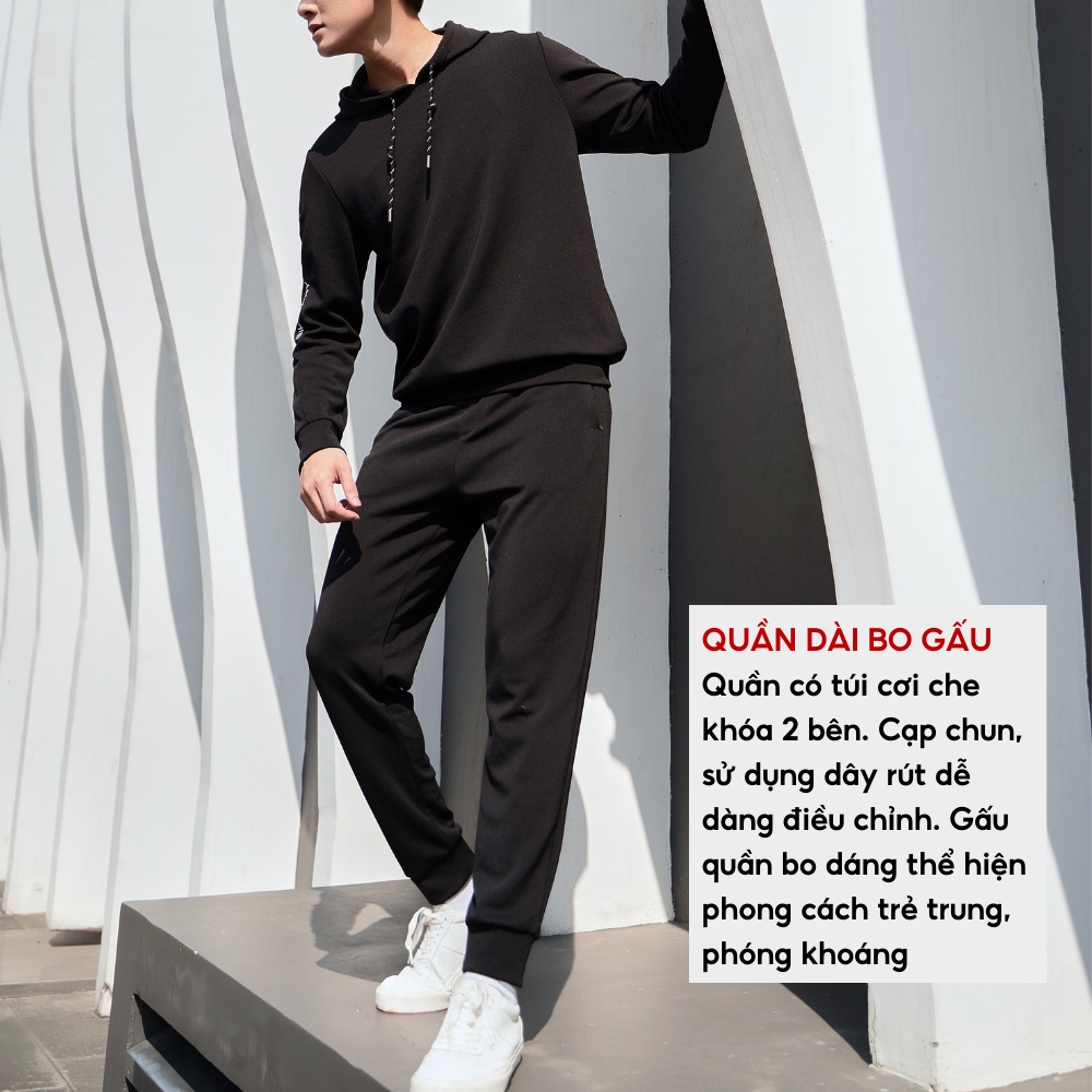 Bộ Nỉ Hoodie Nam Thể Thao 6ANMT002DEN + 6QNIT002DEN Biluxury Phối Họa Tiết Thêu Hai Bên Phom Slim fit Ôm Vừa