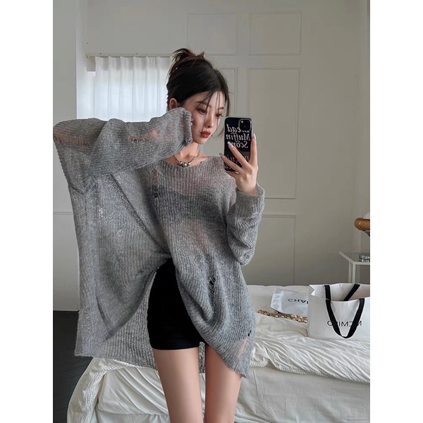 ÁO LEN MỎNG DÀI RỘNG PHONG CÁCH Y2K