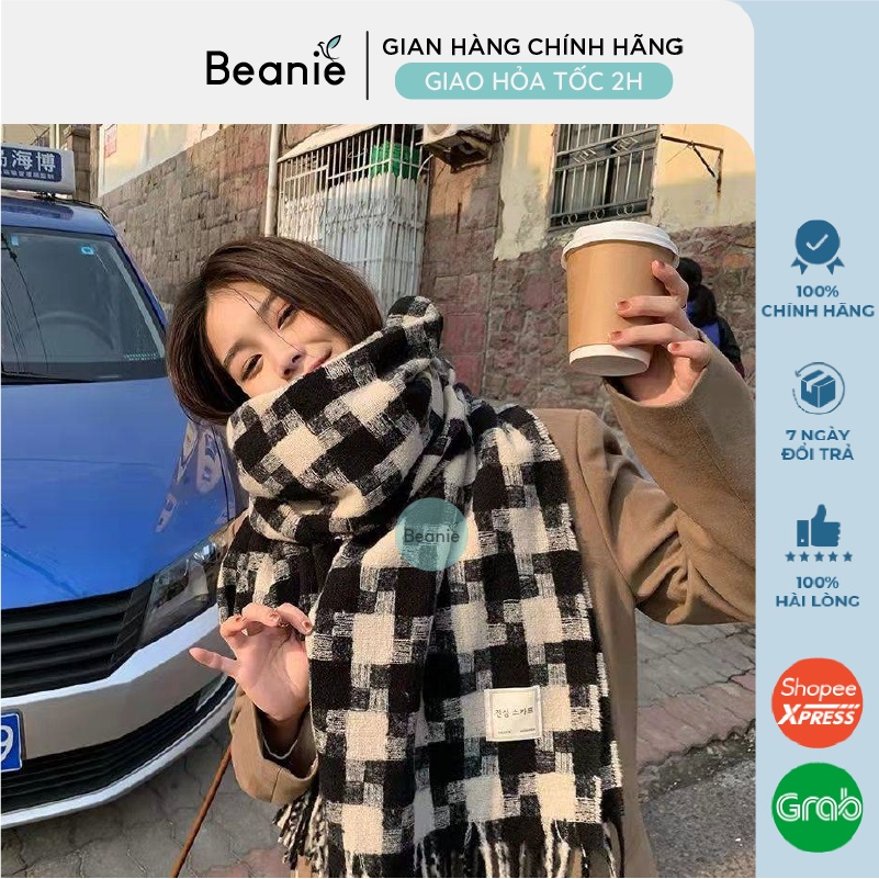 Khăn Quàng Cổ, Khăn Len Vintage Họa Tiết Caro Cao Cấp BEANIE Hàn Quốc, Khăn Chàng Cổ Len Cashmere Nam Nữ Mùa Đông KL05