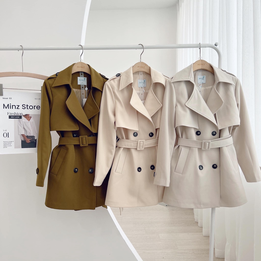 Áo Khoác Măng Tô Nữ Minz Store Mã 3455, Thiết Kế Dáng Lửng Basic Phong Cách Hàn Quốc