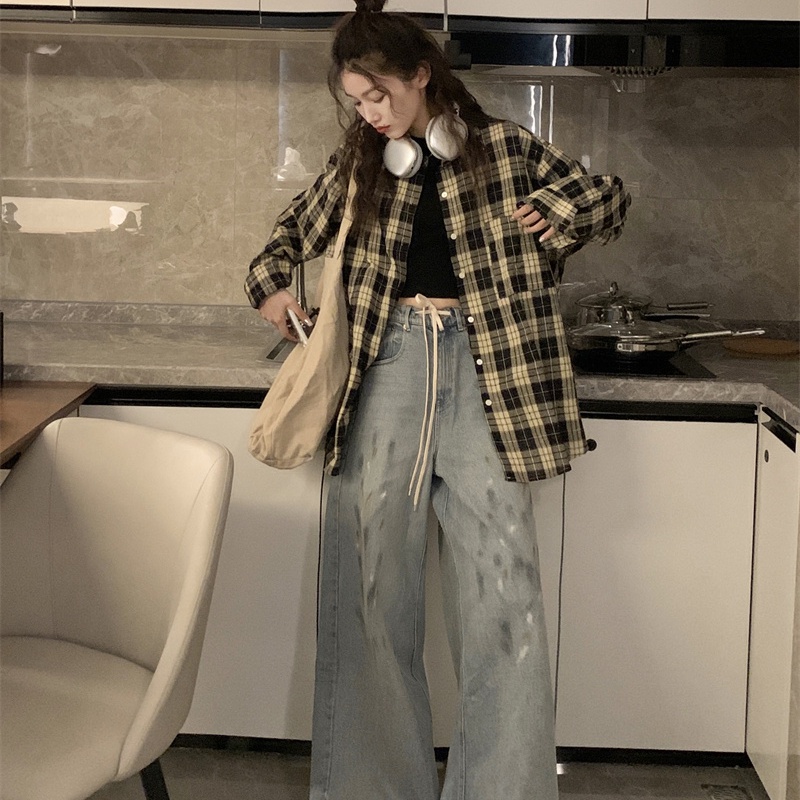 Áo sơ mi SUXI tay dài họa tiết ca rô thời trang dành cho nữ