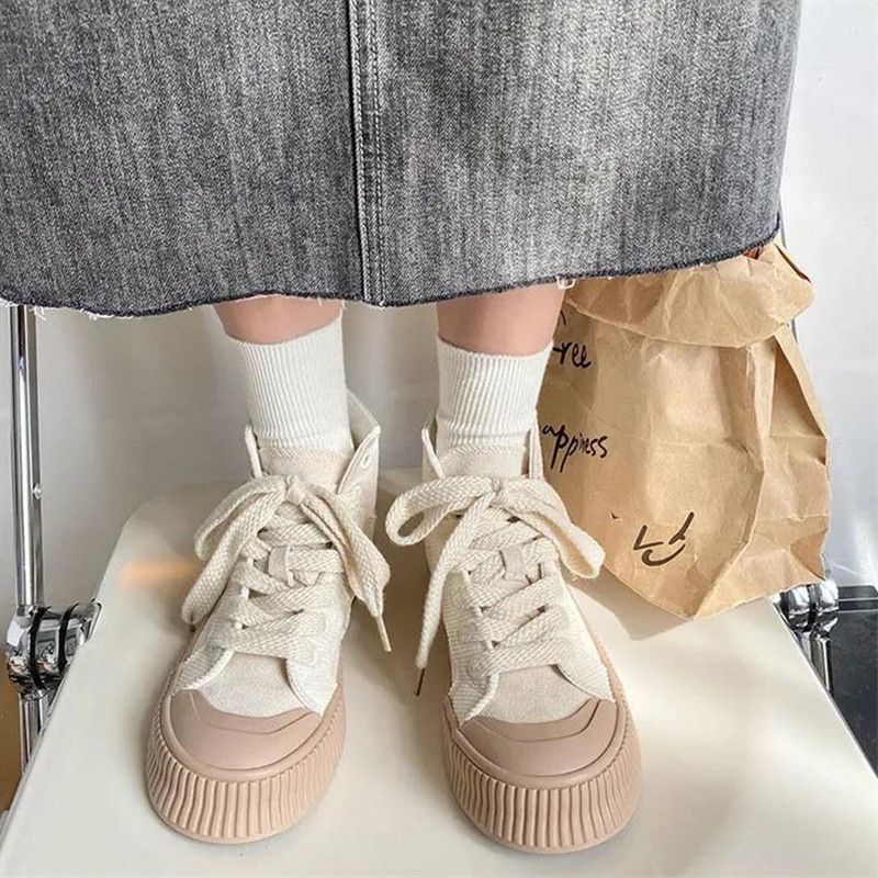 Giày Thể Thao Vải Canvas Cổ Cao Đế Dày Phong Cách Hong Kong Thời Trang Mùa Thu Hàng Mới Chính Hãng Niche