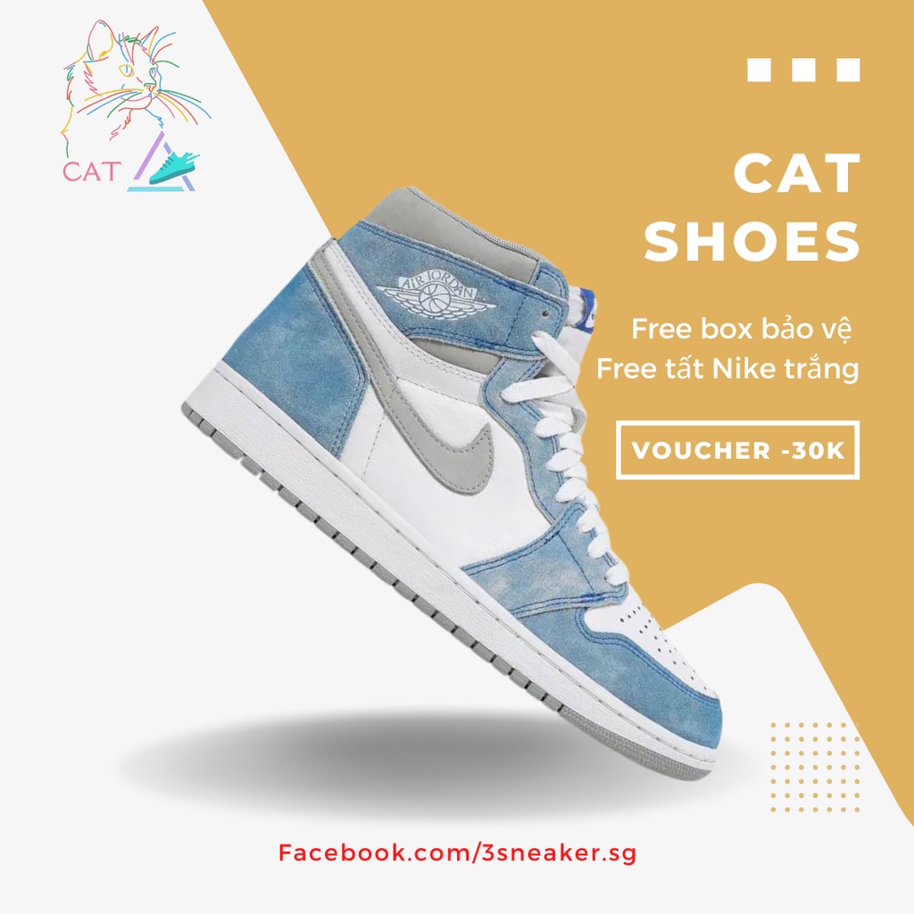Giày Nike Jordan 1 Retro OG Hyper Royal, JD1 Cao Xanh Da Lộn; Full Box, Phụ Kiện, Tặng Vớ Trắng