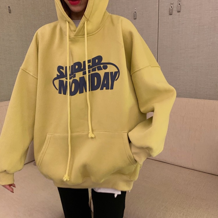 IELGY IELGY Áo Hoodie Dáng Rộng In Chữ Phong Cách Hàn Quốc Thời Trang Cho Nữ