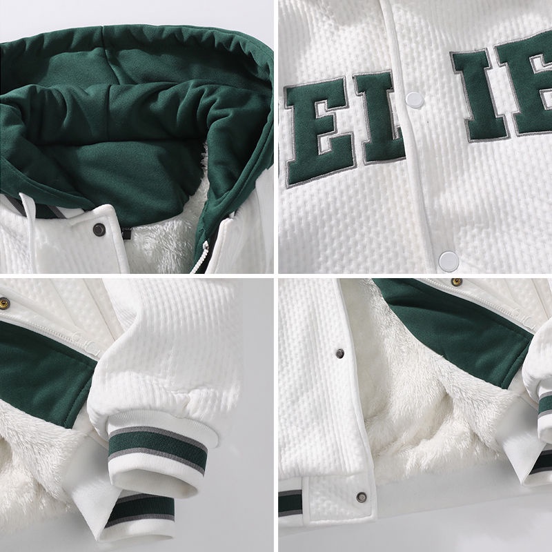 Áo Khoác Bomber Giả Hai Lớp Lót Lông Cừu Dày Dặn Phong Cách Hip Hop Đường Phố Mỹ Thời Trang Mùa Đông Cho Nam