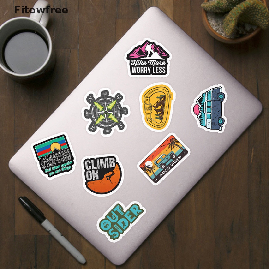 Set 50 miếng dán phong cảnh cắm trại ngoài trời phiêu lưu leo núi chống nước