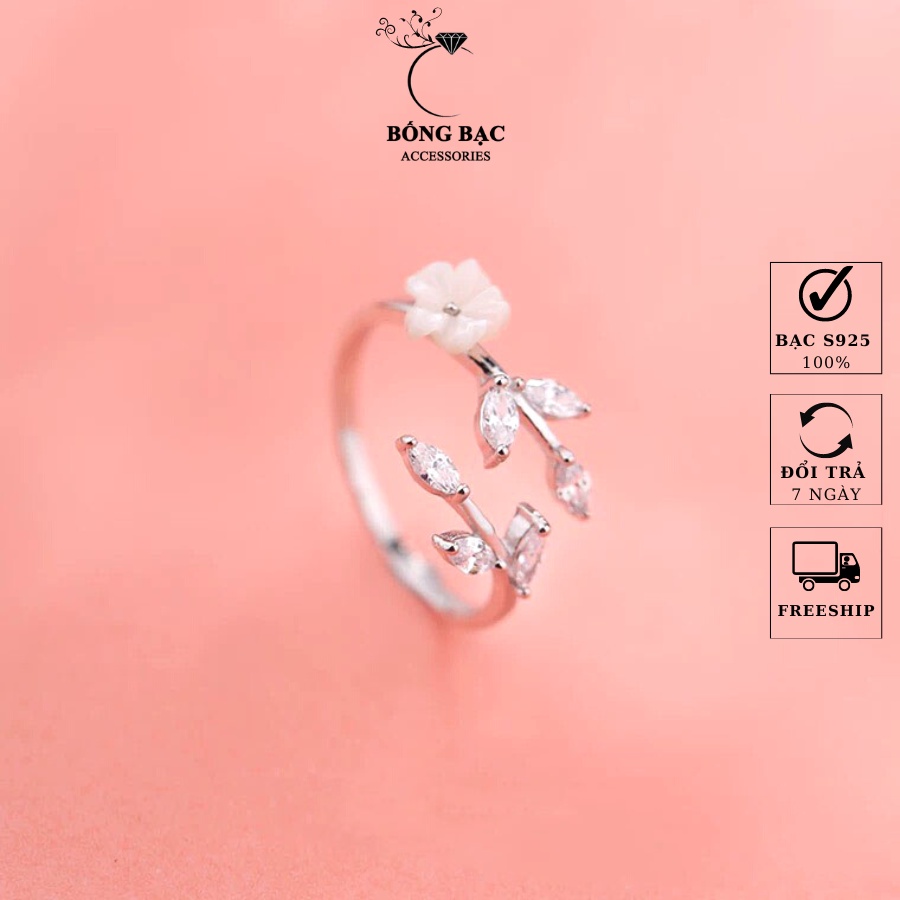 Nhẫn Bạc Nữ Mặt Hoa Xà Cừ 5 Cánh Điệu Đà Kiểu Dáng Hàn Quốc, Nhẫn Nữ Hàng Thiết Kế Bống Bạc