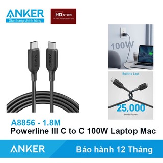 Dây cáp sạc Anker  Type C to C 100W PowerLine III - A8856 Sạc nhanh PD cho Laptop Macbook Air Pro M1 HDStore