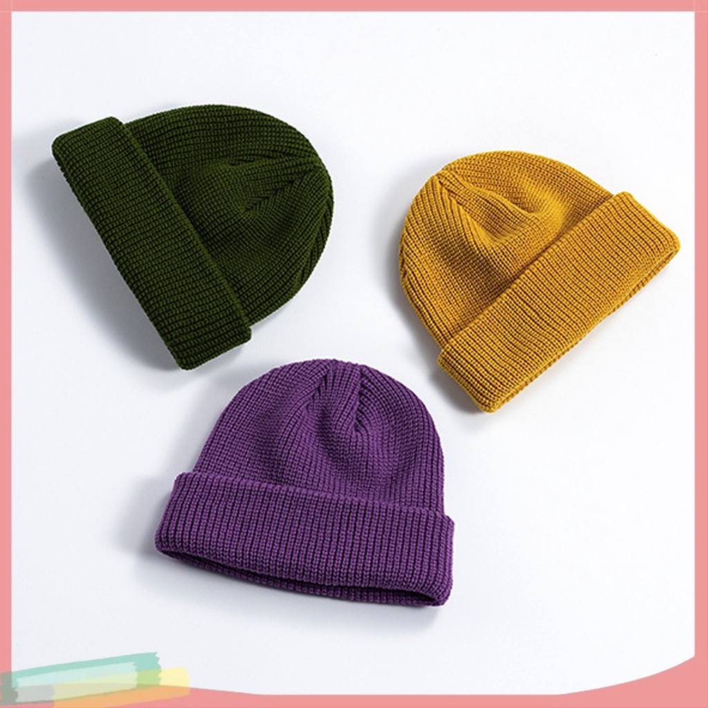 Mũ beanie dày màu trơn giữ ấm cho nam và nữ