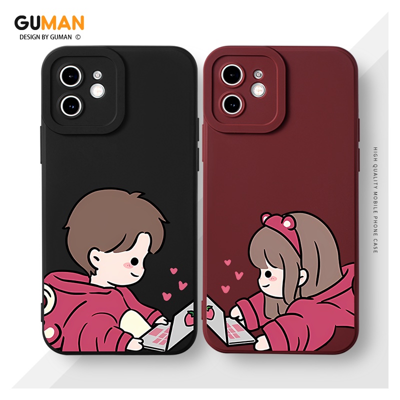 Ốp lưng GUMAN silicon mềm chống bẩn viền vuông độc lạ nam nữ đen hoạt hình cặp đôi dễ thương đẹp cho iPhone 14 13 12 11 Pro Max SE 2020 X XR XS 8 7 ip 6S 6 Plus kute XYM1401