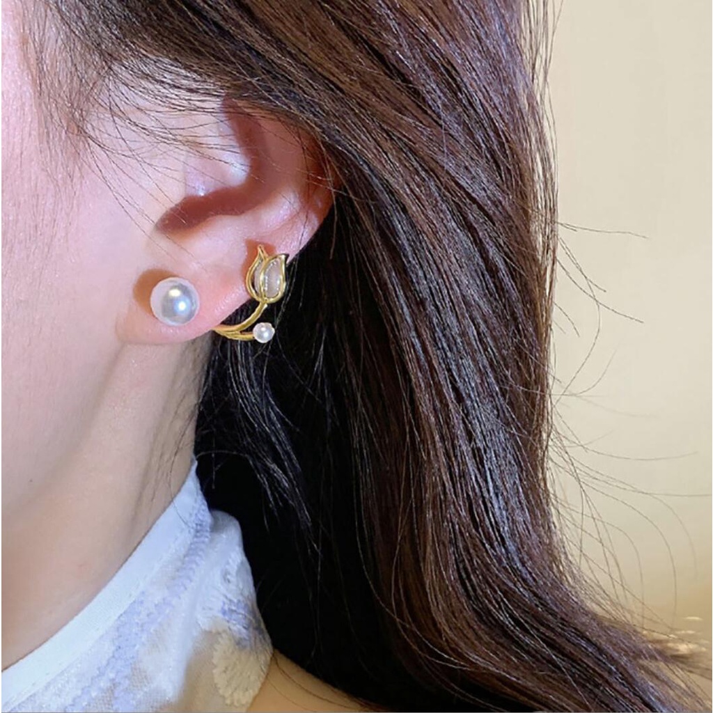 Bông Tai Mạ Bạc 925 Hình Hoa Tulip Thời Trang Dành Cho Nữ