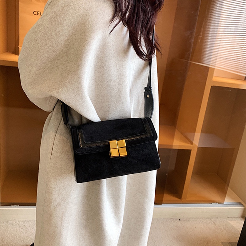 Túi Đeo Chéo Dáng Vuông Nhỏ Màu Xanh Dương Phong Cách retro Đường Phố Cho Nữ