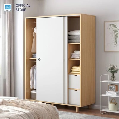 [Chỉ giao lắp tại TP.HCM] Tủ Quần Áo Kết Hợp Cửa Lùa Hiện Đại SIB Decor Màu Trắng Phối Vân Gỗ Sồi TA07