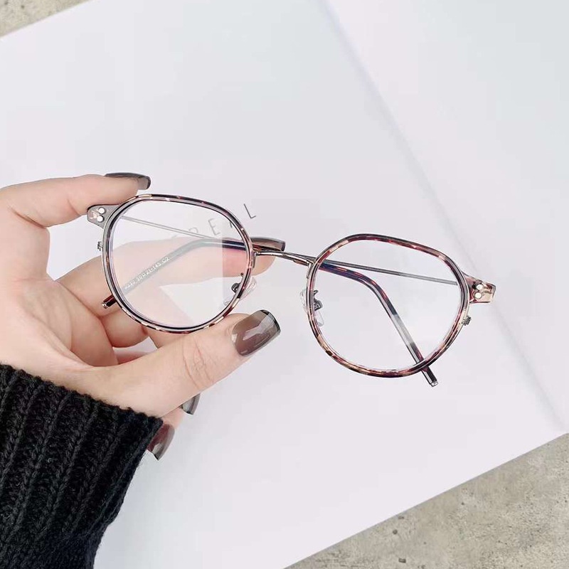 Mắt Kính Chống Ánh Sáng Xanh Gọng Tròn Nhỏ In Họa Tiết Da Báo Thời Trang Hàn Quốc