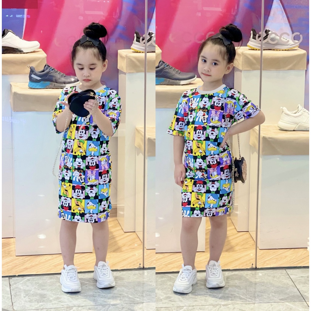 Hot trend | Váy đầm suông chất thun lạnh in 3D hoạt hình cực sắc nét đẹp cho bé 8-28kg