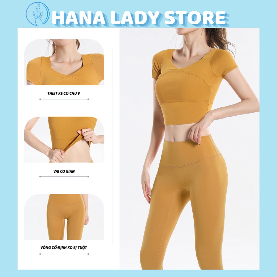 Set đồ tập gym, yoga nữ - áo bra thể thao croptop có tay, quần lưng cao, kèm mút nâng ngực tiền dụng BTG01