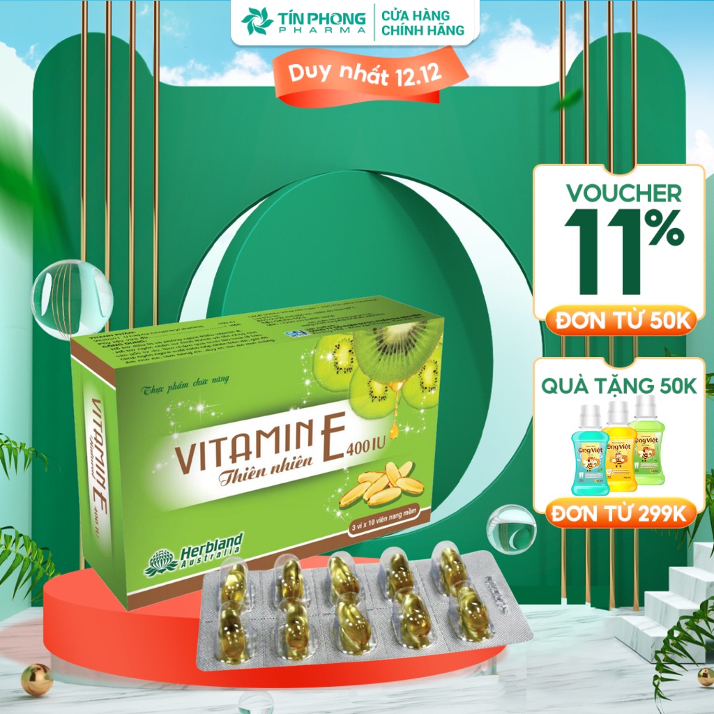 Viên Uống Bổ sung Vitamin E Etinfo 400IU Thiên Nhiên Giúp Giảm Lão Hóa, Da Sáng Khỏe Đẹp Tự Nhiên Hộp 30 Viên TTP027