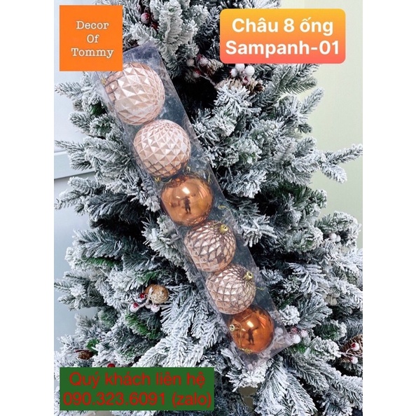 Quả Châu trang trí cây thông Noel màu sampanh nhiều hoa văn hoạ tiết rất đẹp