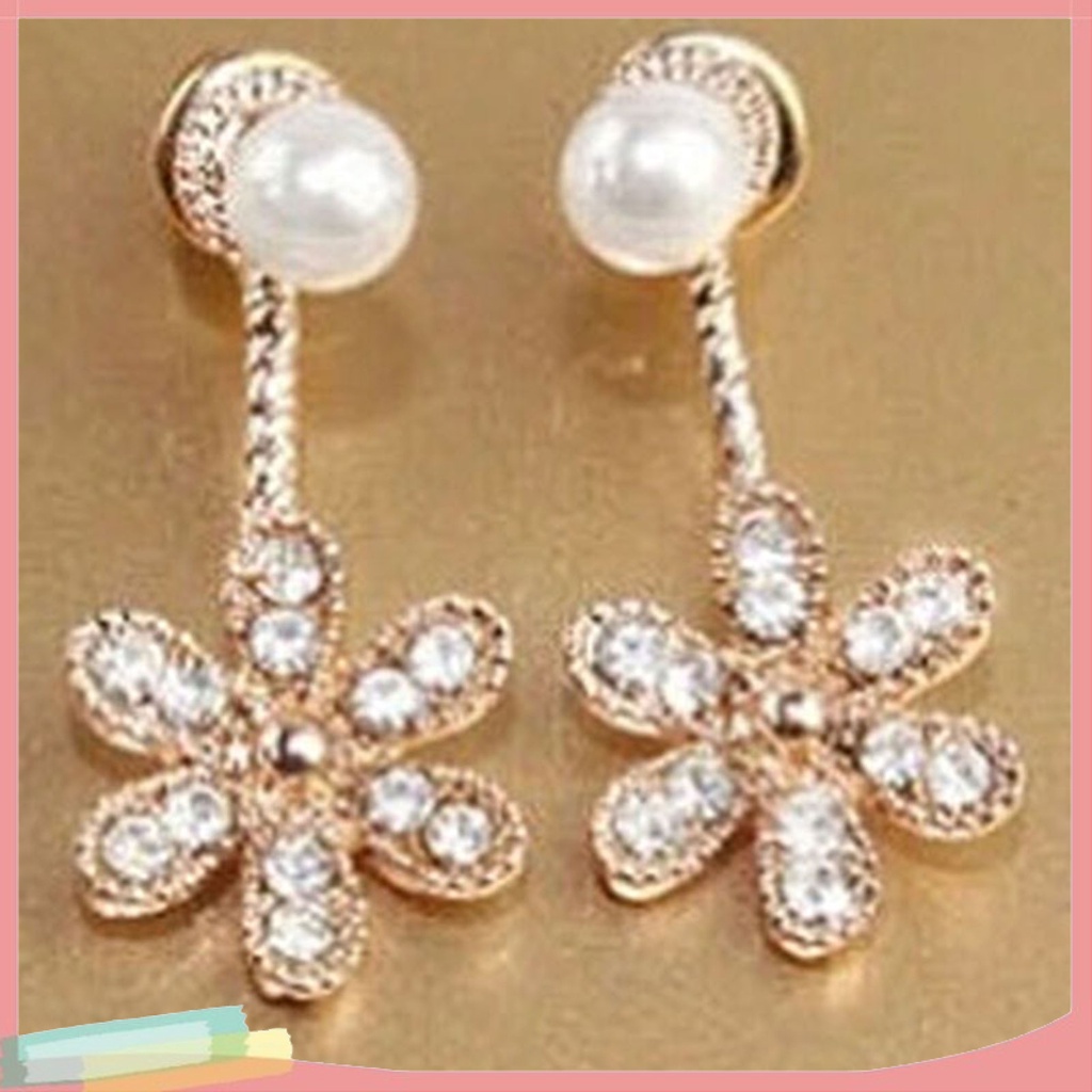 Đôi khuyên tai hình hoa đính kim cương ngọc trai giả thời trang cho nữ