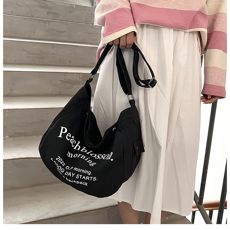 Túi Tote Đeo Vai / Xách Tay Bằng Vải Bạt In Chữ Thời Trang Hàn Quốc 2022 Cho Nữ