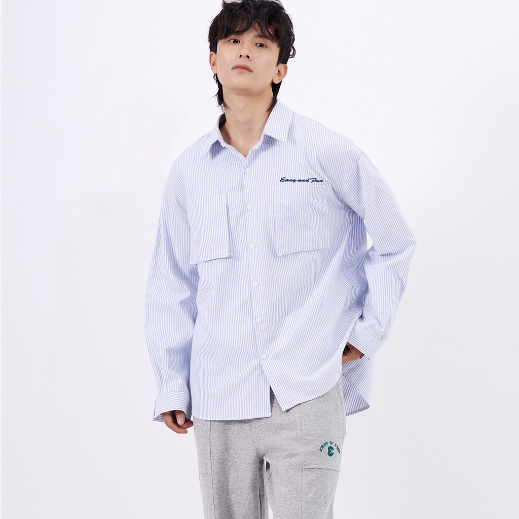 Áo sơ mi kẻ sọc xanh oxford hình thêu nam nữ unisex Alan shirt