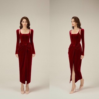 Set váy nhung xoắn mix áo choàng - TK SheTP