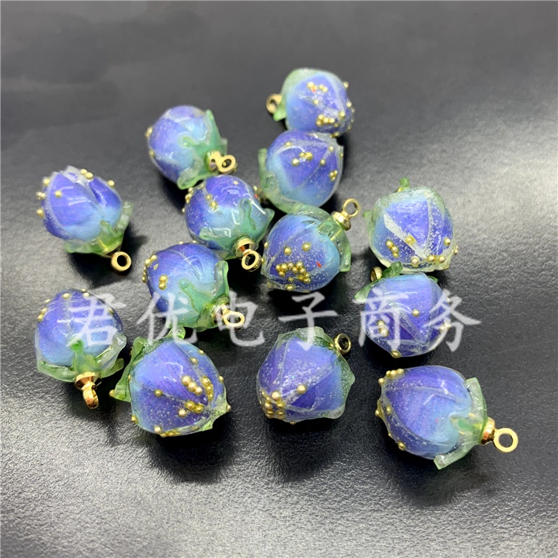 (1 cái)Quả dâu tây thủy tinh đính cườm kèm đinh móc treo 8mm, Nguyên liệu làm trang sức cổ trang, Nguyên liệu diy