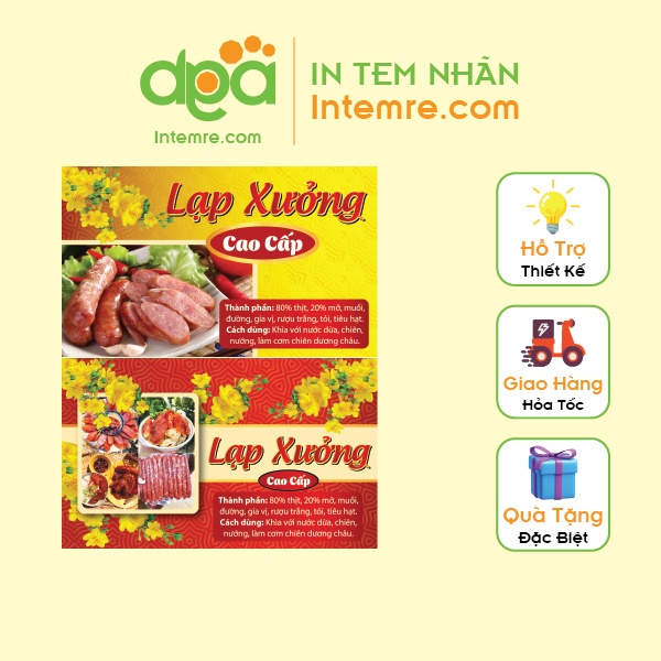 Sẳn 15 Tem In Nhãn Dán Sữa Chống Nước Intemre.com Lạp Xưởng, Tết - Kt: 10x6cm